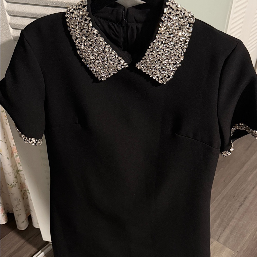 Elegant Black dress with Embellished Collar